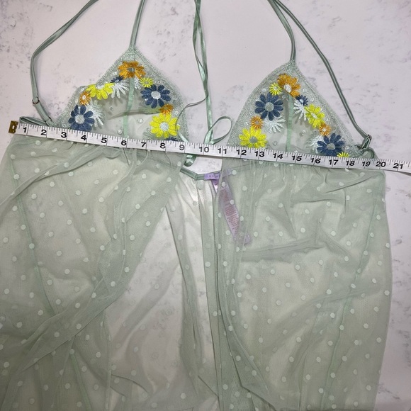 Floral Embroidered Sheer Babydoll Lingerie - Green - Picture 6 of 13